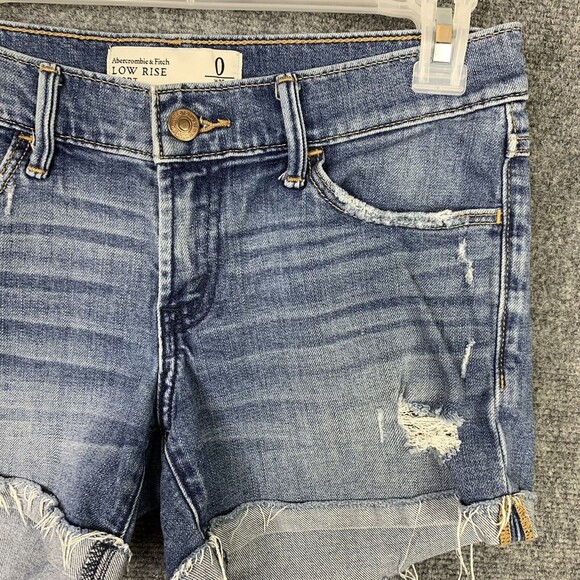 Abercrombie & Fitch Denim Bootie Shorts Women Size 0 frayed Destroyed - Picture 3 of 7